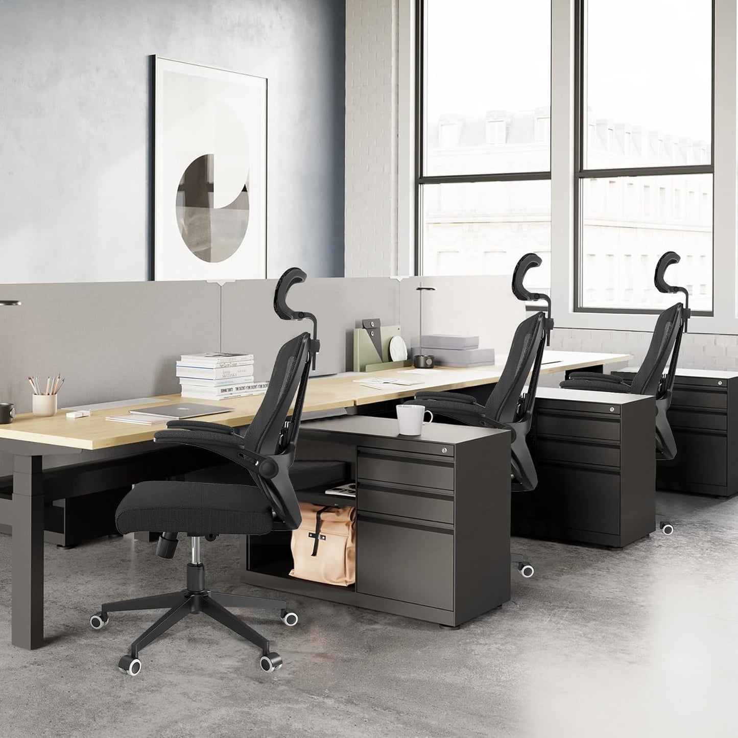 Comfy Office Chair, Home Ergonomic Desk Chairs, High Back Gaming Mesh Computer Chair with Wheels, Lumbar Support, Adjustable Headrest, Flip-up Armrest 350LBS Capacity