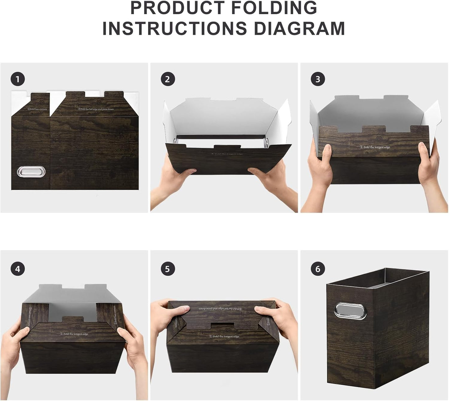 Oterri File Organizer - Small Cardboard Storage Box, Collapsible and Portable With Handle for Letter Size Files, Hanging Folder Box (Brown Wood Grain Print, Letter Size - 2 Packs)