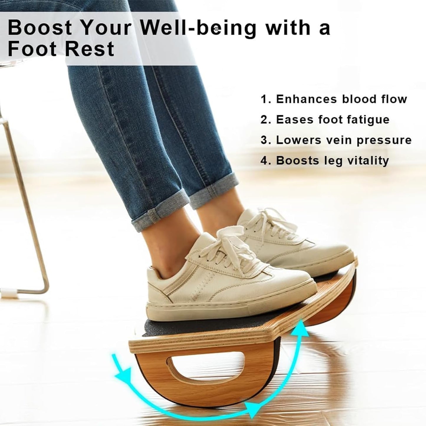 StrongTek Ergonomic Wood Foot Rest for Enhanced Circulation & Comfort, 350lbs Capacity, Rocker Balance Board for Standing Desks, Non-Slip, No Assembly, 18" Wide - Ideal for Office/Home