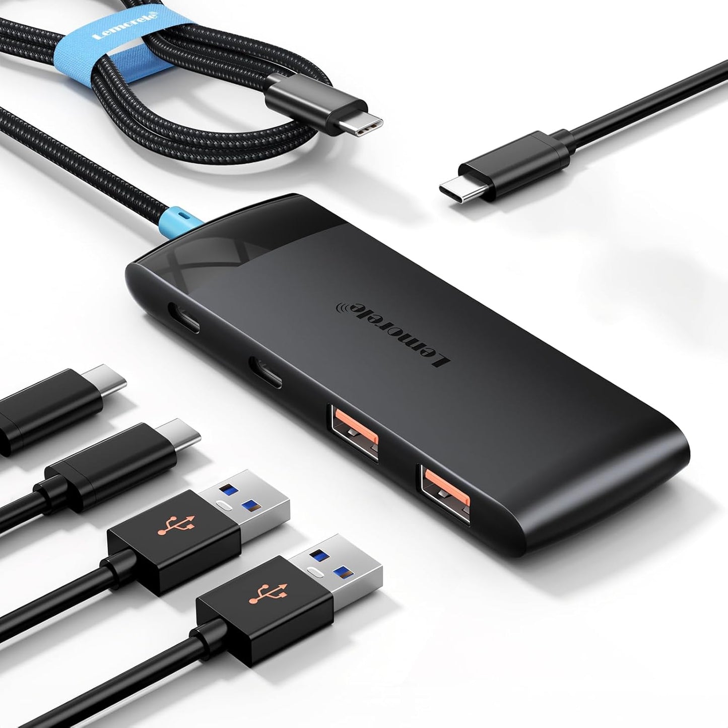 USB C Hub with 10Gbps 2 USB3.2 & 2 USB C 3.2, Charging Port, USB Port Extender for MacBook Pro/Air, Acer Aspire, HP Dell Laptops, iPad Pro, iPhone 15/15 Pro Max, etc., 1.97ft Cable