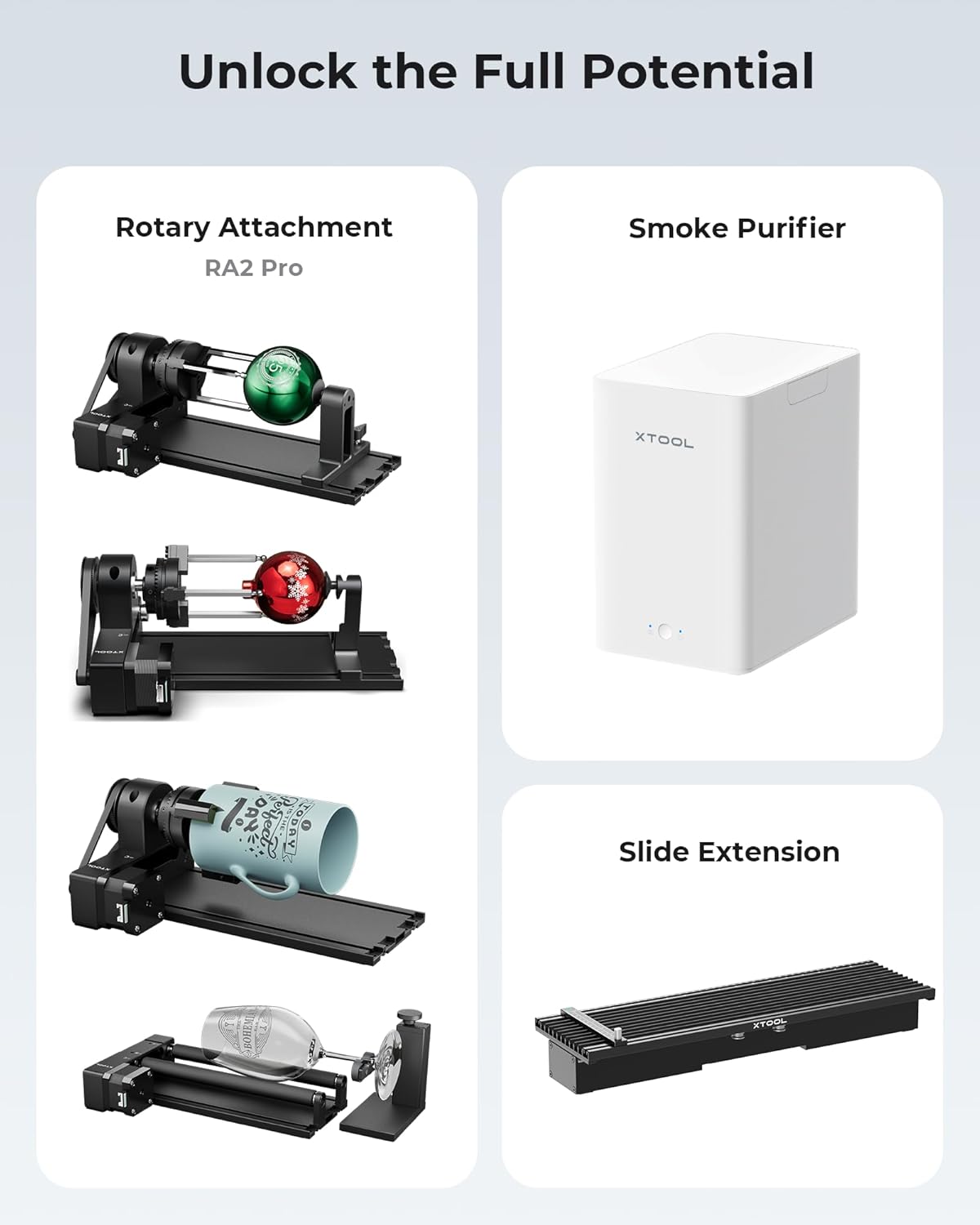 xTool F1 2-in-1 Dual Laser Engraver with Slide Extension, Rotary Extension and Smoke Purifier, Lightning Speed Portable Fiber Laser Engraver for Metal Wood