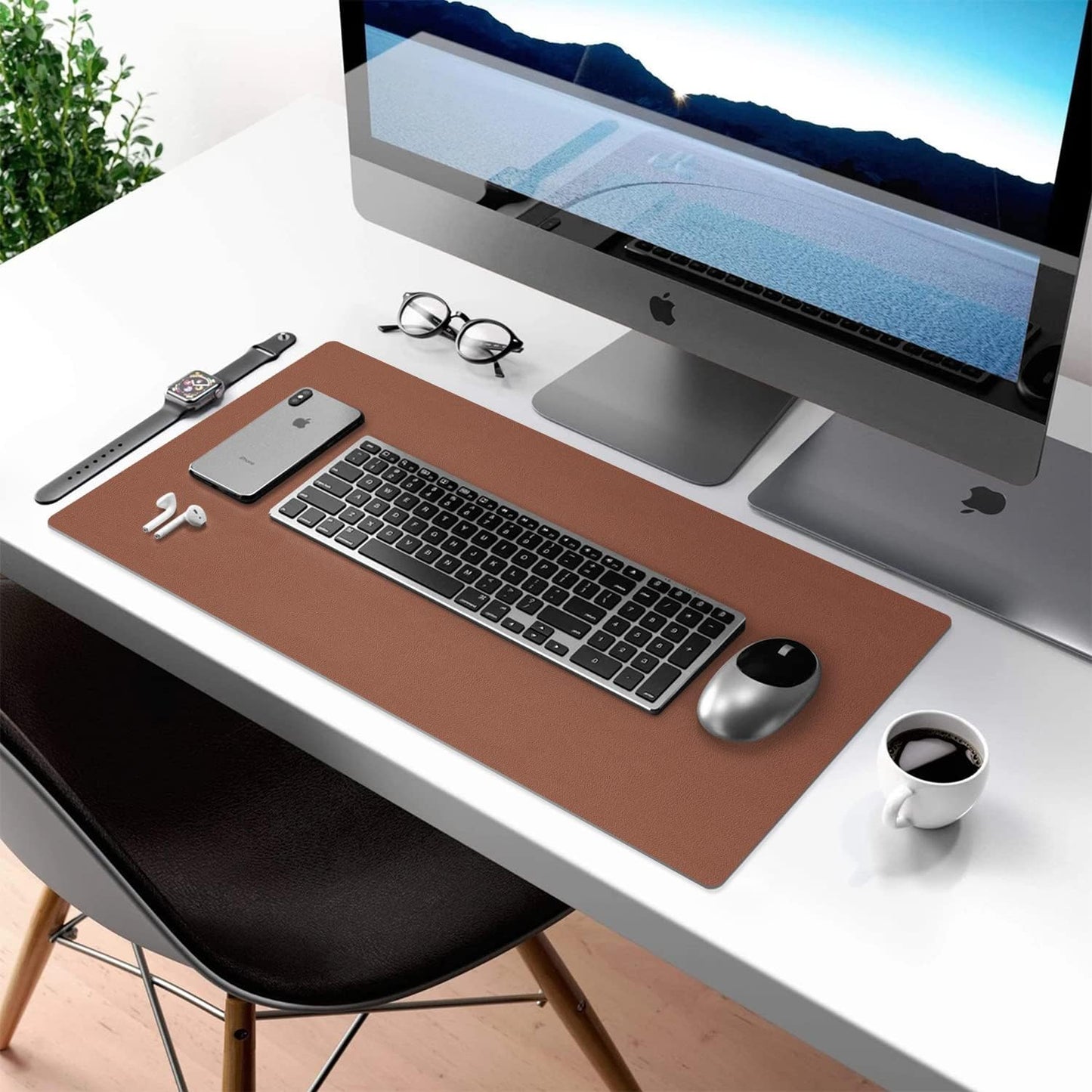 Aothia Double-Sided PU Leather Desk Pad - Non-Slip Large Mouse Pad & Desk Mat for Office, Home - Waterproof, Easy to Clean, Durable Dual-Sided Surface (Brown, 36" x 17")