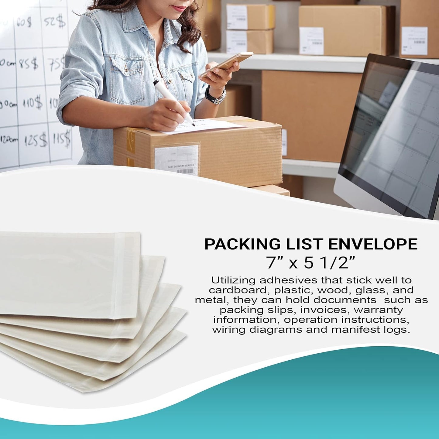 APQ Clear Top Loading Packing List Envelopes, 7 x 5.5 Inches. 1000 Pack Packing Slip Envelope Pouches. Self-Seal Plastic Shipping Label Pouches. Durable Packing List Mailing Envelopes for Documents