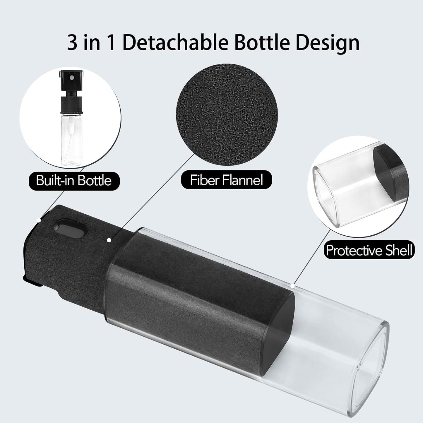 2 Pcs Fingerprint Proof Screen Cleaner, 3 in 1Touchscreen Mist Cleaner Spray Wipe Cleaner Screen Cleaner Soft Fiber Flannel,Safe for All Phones Glasses Tablet Laptop TV Watch Screens (Black)
