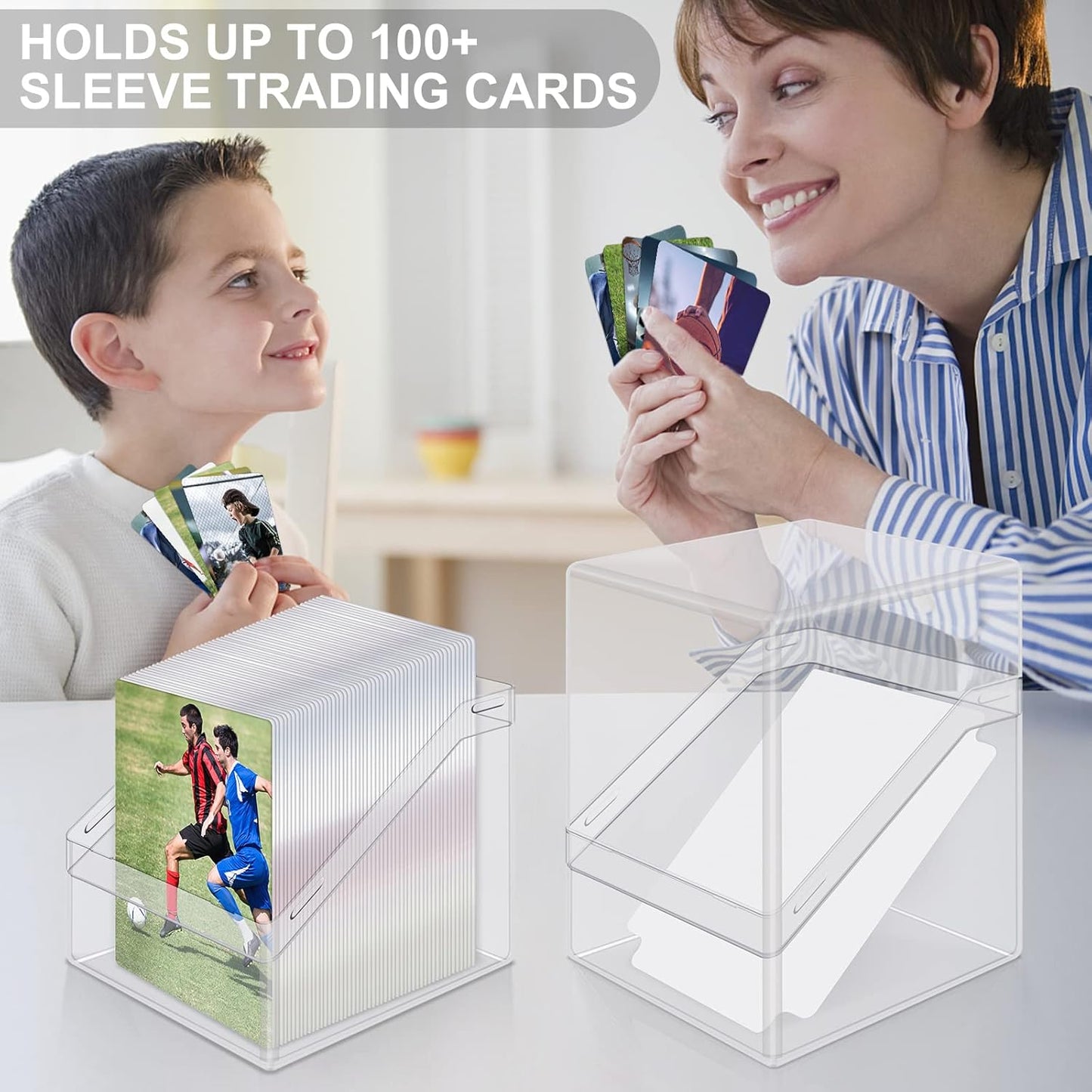 Mlikero Card Deck Cases, 6 Pack Acrylic Commander Deck Box Holding 100+ Sleeved Cards with 6 Dividers, Sturdy Card Storage Box Fit for MTG, TCG, Sports Cards (Clear&Black)
