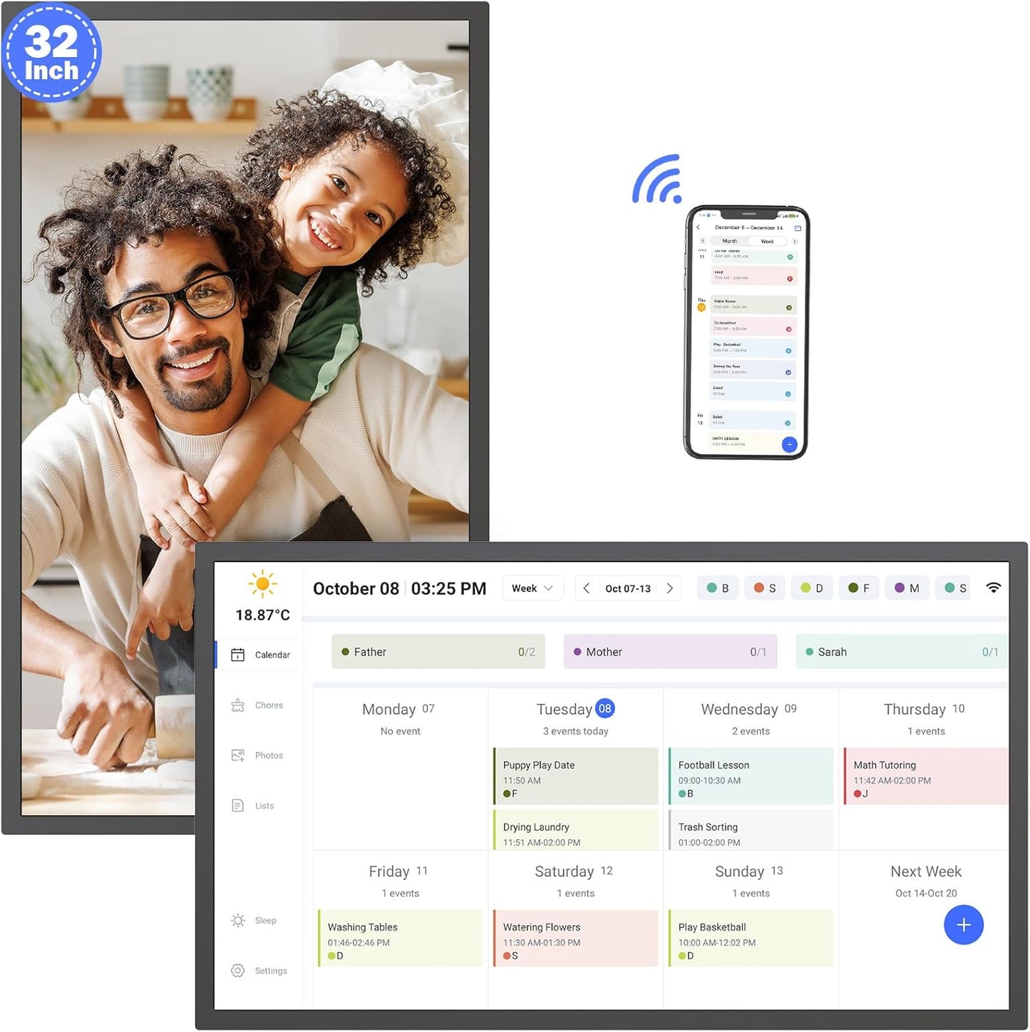 32" Smart Digital Calendar for-Family-Business-Planner - Electronic Calendar for Business Chore Chart, Touchscreen Display for Family Schedules, Auto-Sync Google iCloud Outlook Calendars for Kid Adult