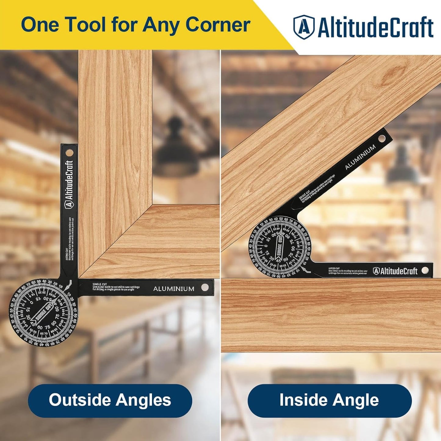 Precision Aluminum Miter Saw Protractor | 7.28-Inch Rust-Resistant Angle Finder with 360° Rotation & Laser-Engraved Scales for Accurate Miter Cuts