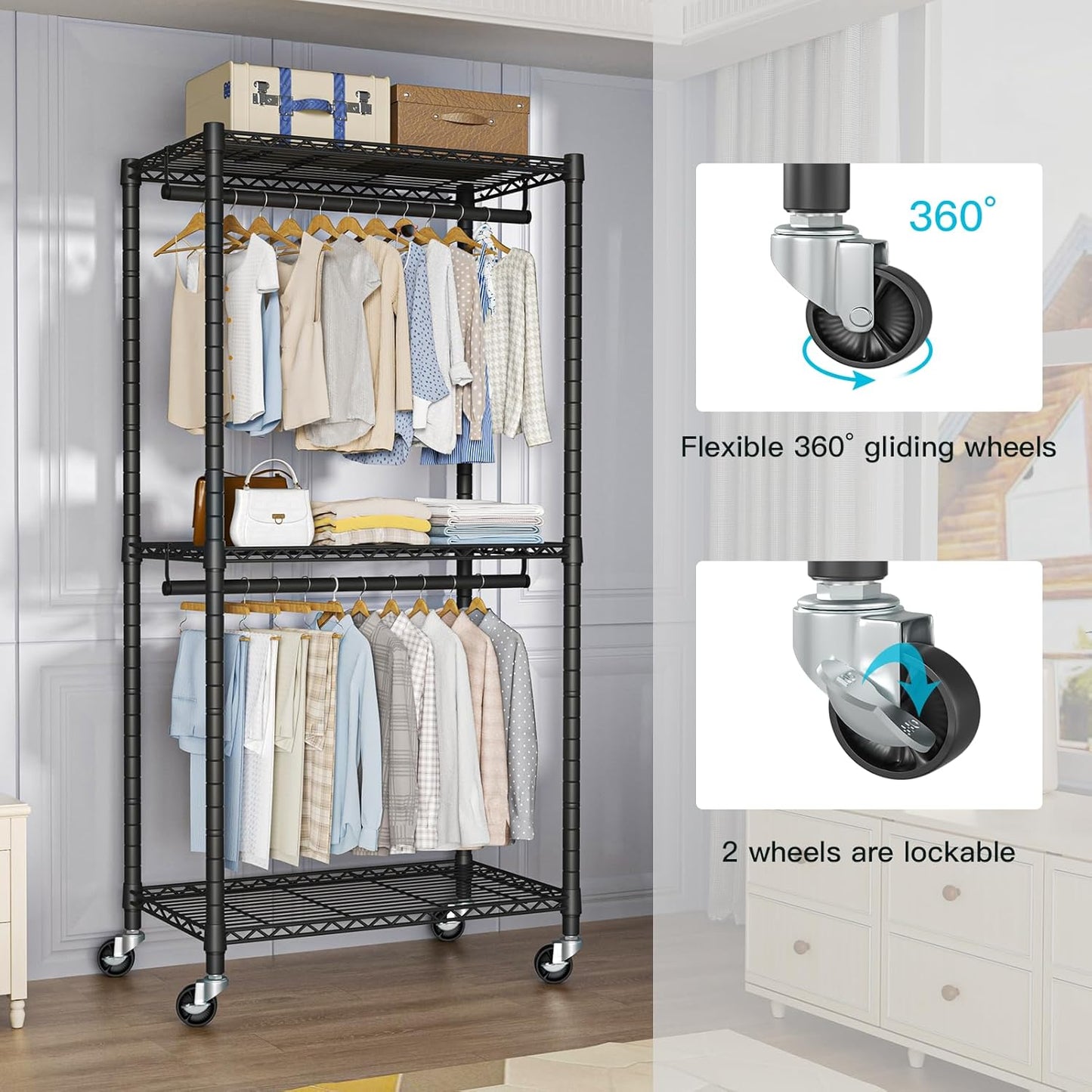 Heavy-Duty Portable Closet, 30"W x 14"D x 76"H, Black, Carbon Steel