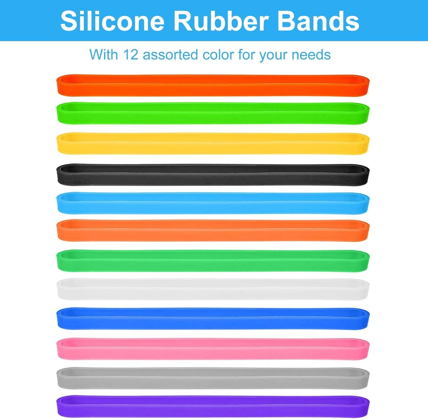 Coopay 72 Pieces Silicone Rubber Bands Colorful Elastic Rubber Wrapping Bands for Books, Art, Exercise, Crab Traps, Cooking, Wrapping, Heat, Cold, UV, Chemical Resistant (12, 8, 5.5 Inches)