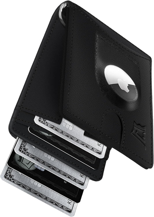 Kings Loot Trackable Airtag Wallet for Men | RFID Blocking Leather Design with Airtag Holder, Money Clip & Pull Tab | Minimalist Air Tag Wallets