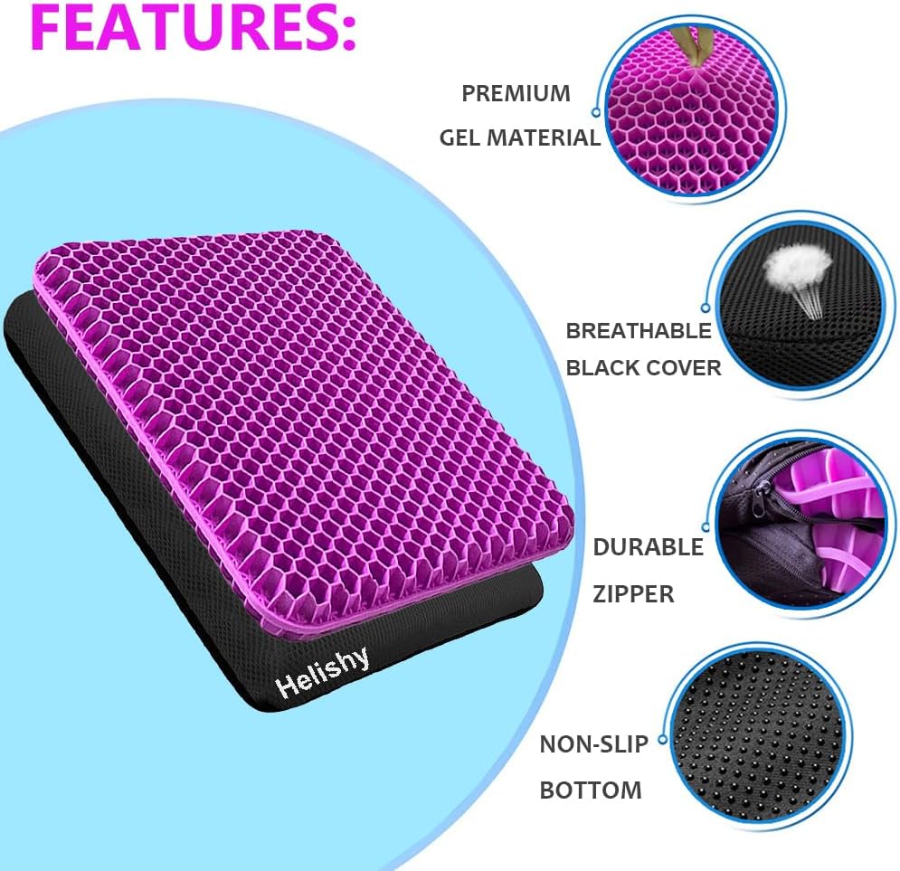 Extra Large Gel Seat Cushion, 17x17inch Double Thick Egg Gel Cushion for Pressure Pain Relief, Breathable Wheelchair Cushion Chair Pads for Car Seat Office Chair (Violet)