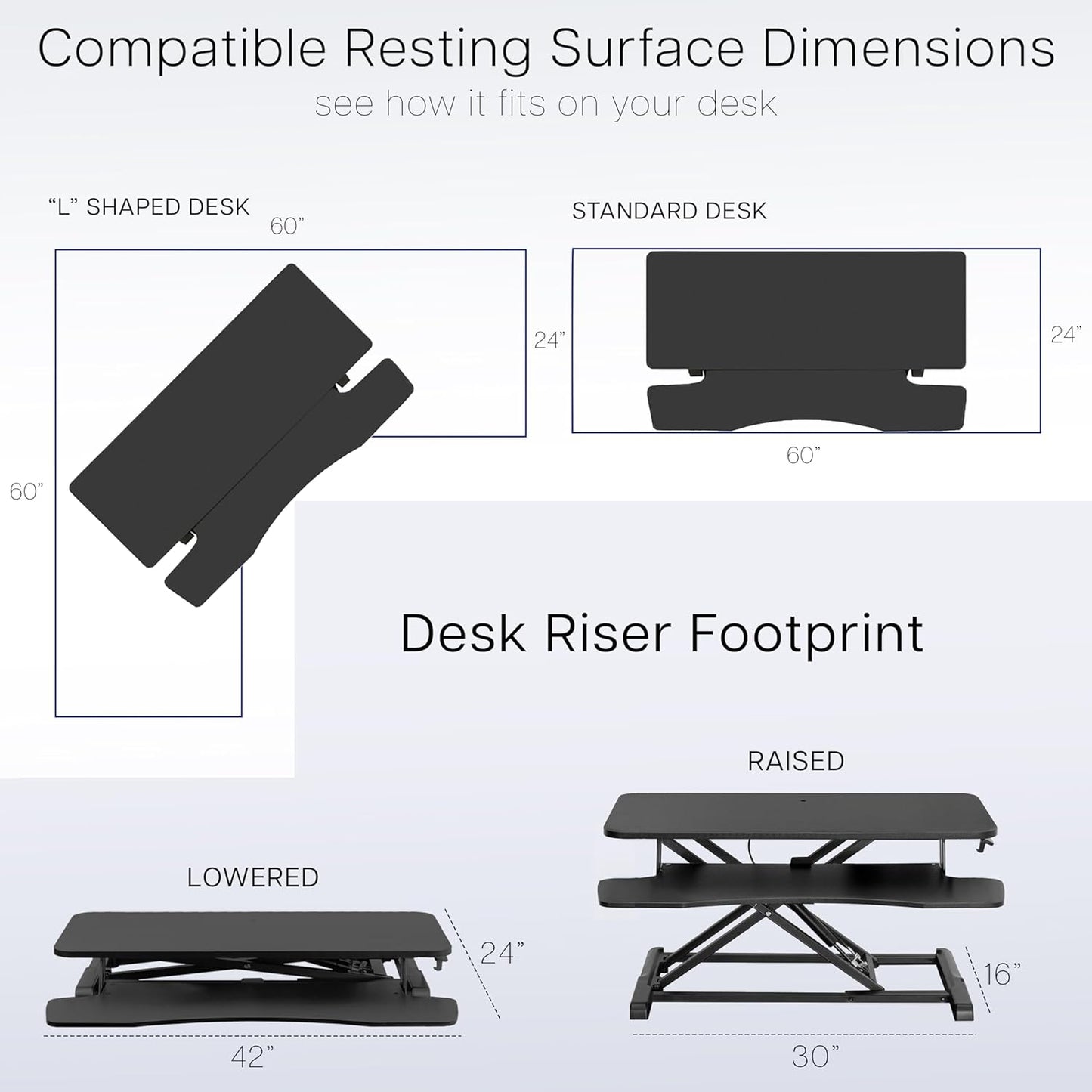 VIVO 42 inch Desk Converter, K Series, Height Adjustable Sit to Stand Riser, Dual Monitor and Laptop Workstation with Wide Keyboard Tray, Black Carbon Fiber Top, Black Frame, DESK-V042KR