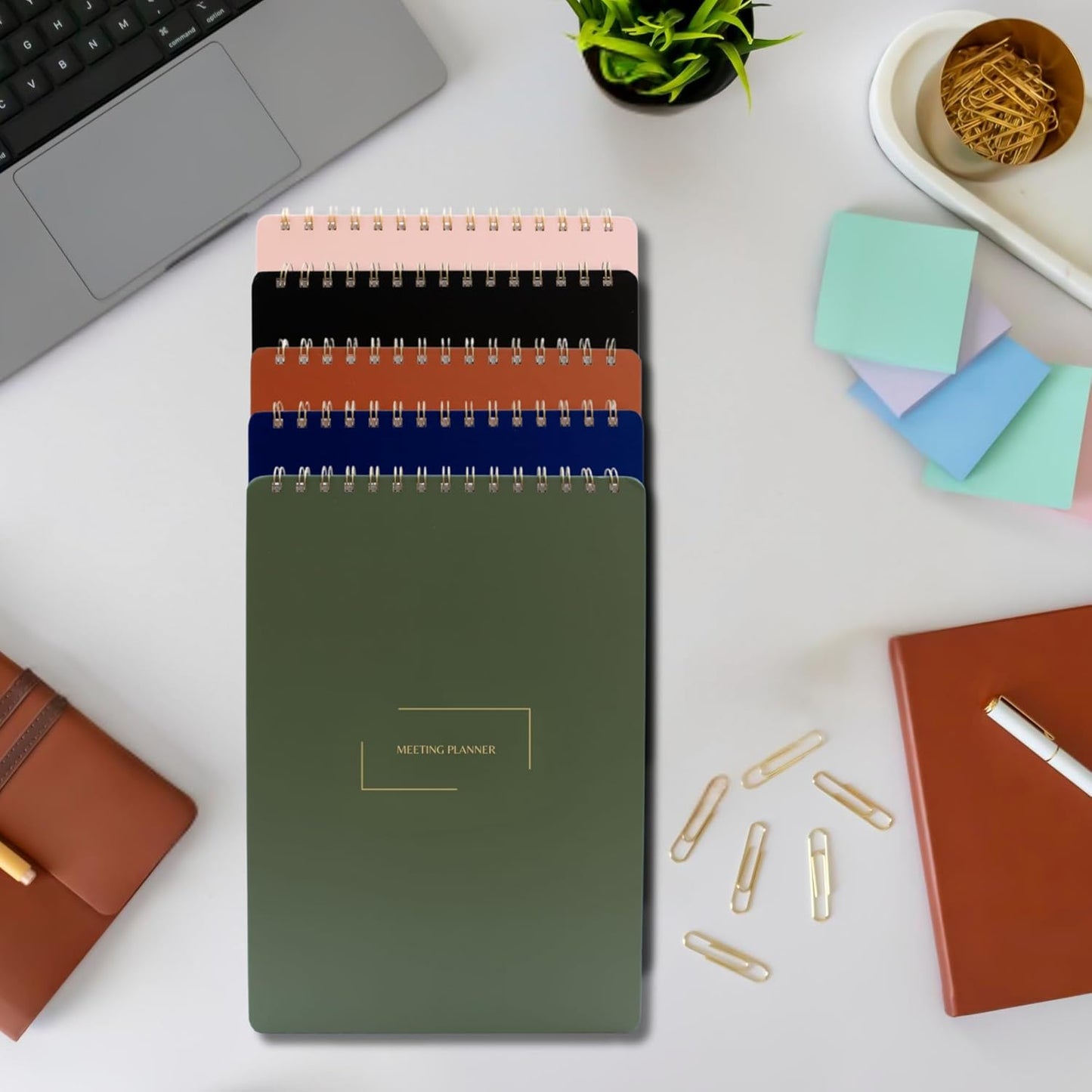 | Meeting Notebook for Work | 8.25" x 11.75" | Project Planner | Simple Design | Multiple Layouts | Office and Business Planner (Evergreen, Meeting Planner - Portrait)
