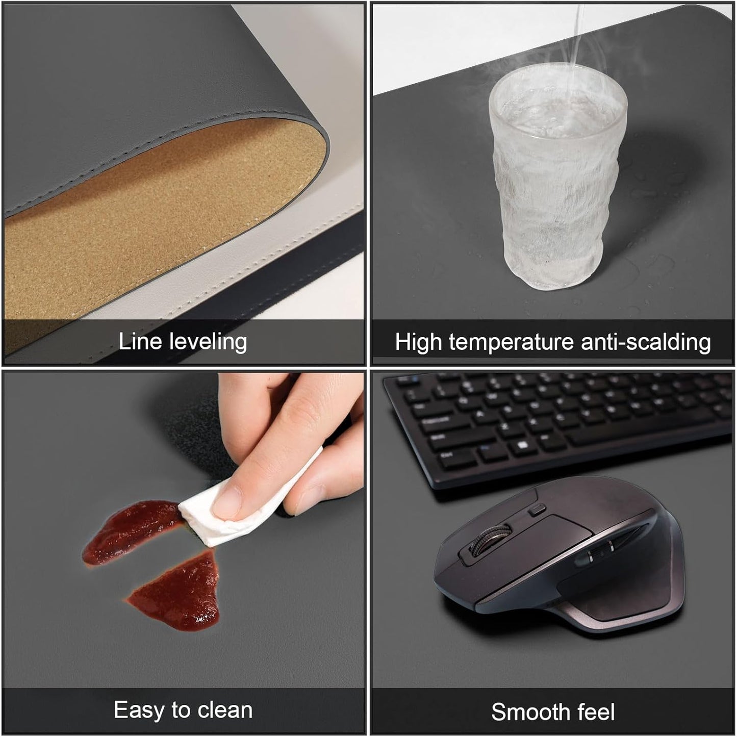 DAWNTREES Dual Sided Desk Mat,Leather Desk Pad,Cork Desk Mat Protector,with PU Leather Valet Tray Organizer,Large Mouse Pad,Desk Writing Pad for Office and Home(Dark Gray 31.5"x15.8")