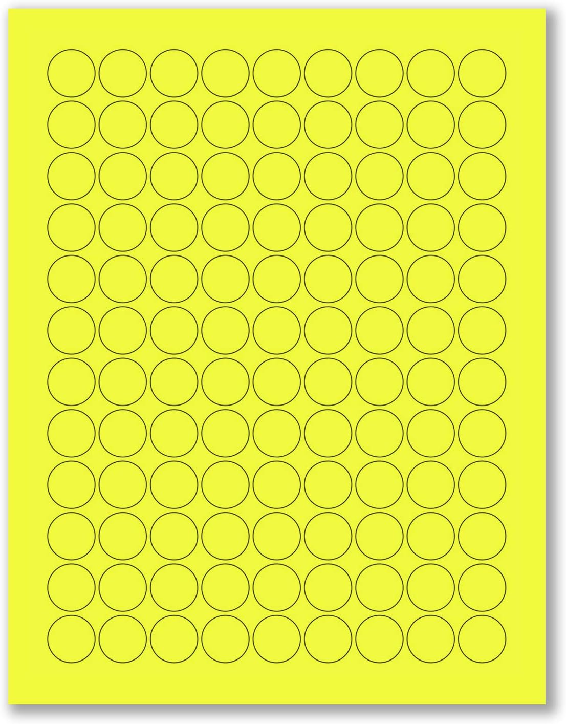 8-1/2 x 11" Neon Color High Light Fluorescent Labels for Laser & Inkjet Printer (Yellow Fluorescent, 3/4" Round - 108 Per Page | 2700 Labels)