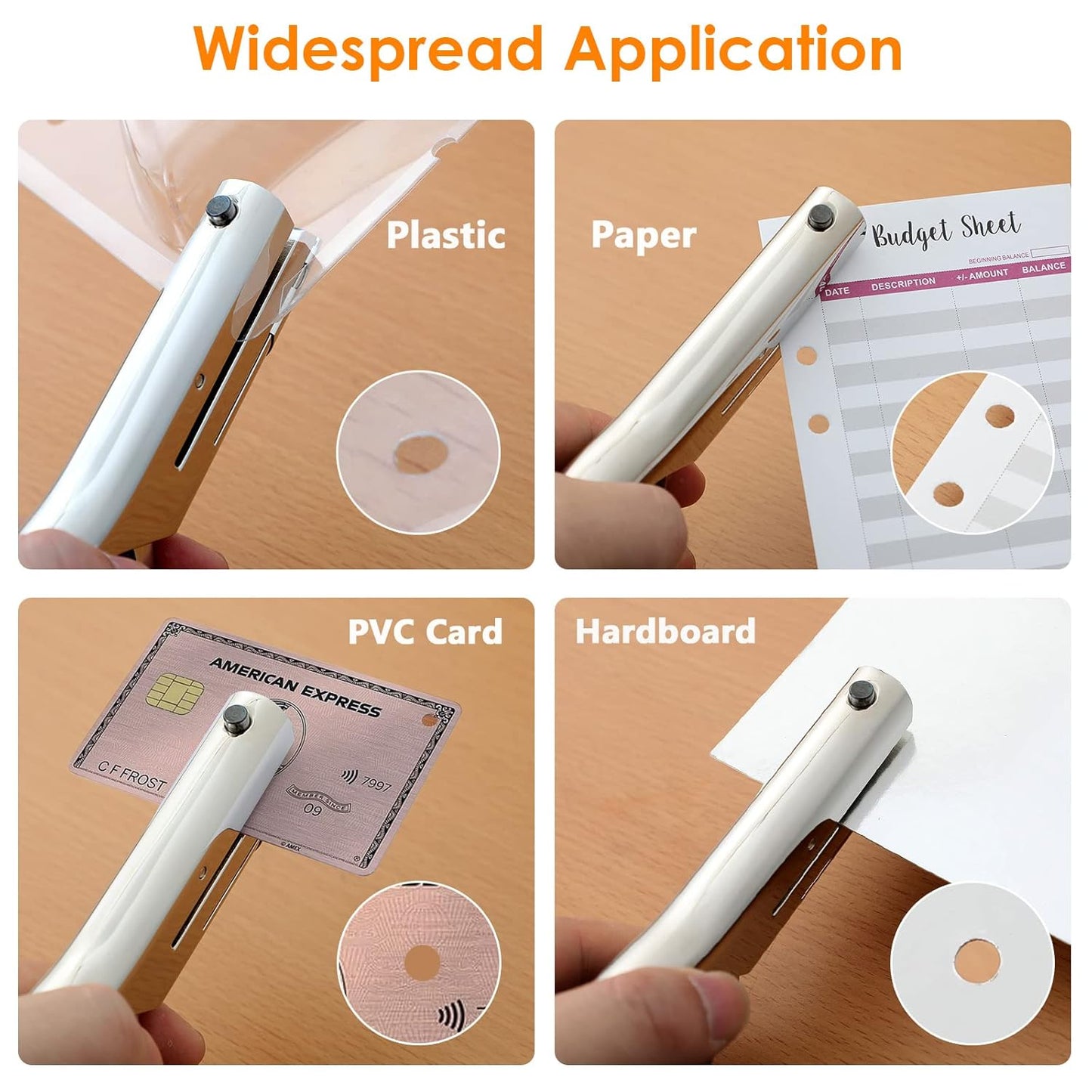 Hole Punch 2" Reach 1/4 inch Single Hole Punch,Heavy Duty Hole Puncher Single,Portable Hand Held Long Paper Punch for Paper Cards Plastic Cardboard (Silver) (1/4"-6mm Hole)
