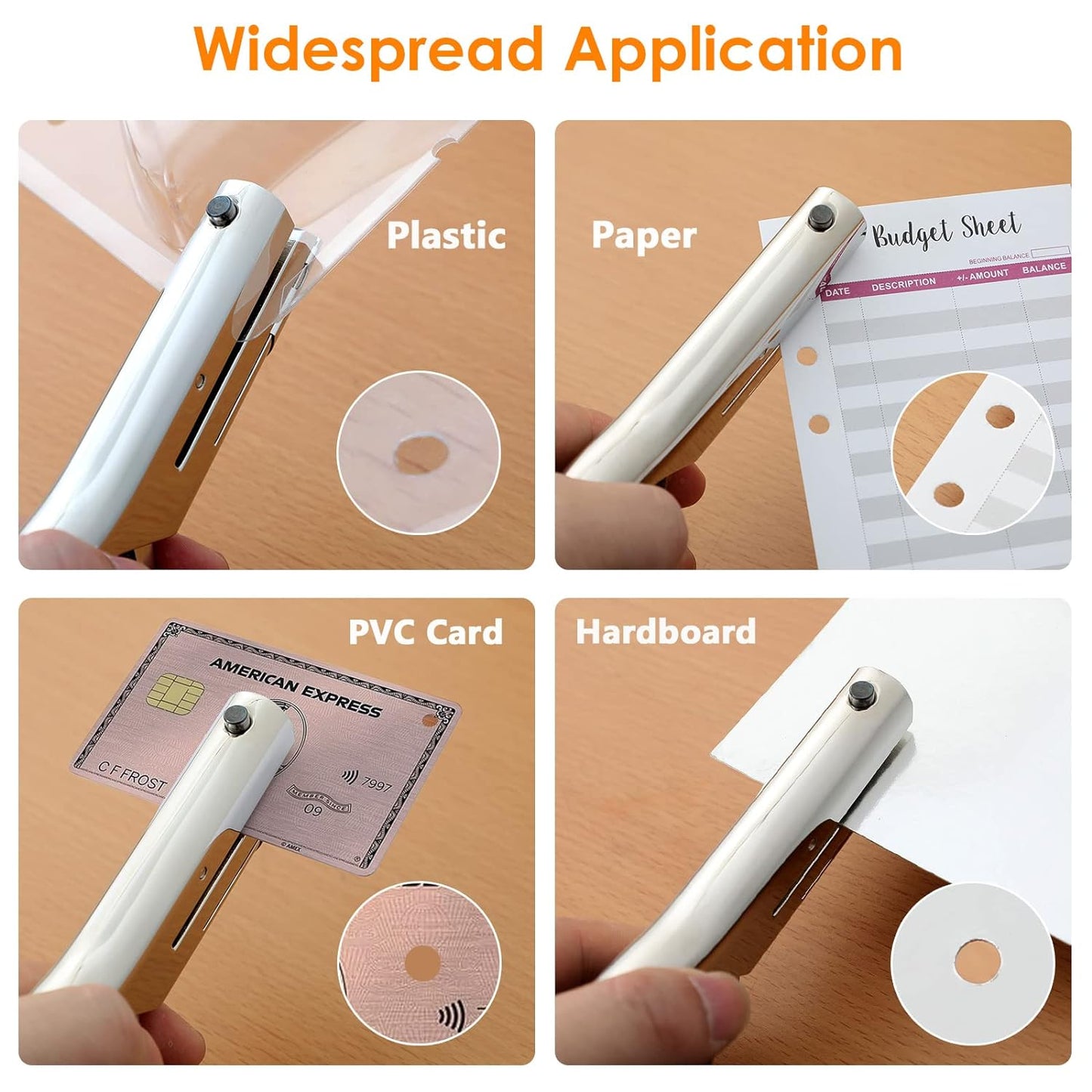 Hole Punch 2" Reach 3/8 inch Single Hole Punch,Heavy Duty Hole Puncher Single,Paper Punch Portable Hand Held Long Hole Puncher for Paper Cards Plastic Cardboard (Silver) (3/8"-10mm Hole)