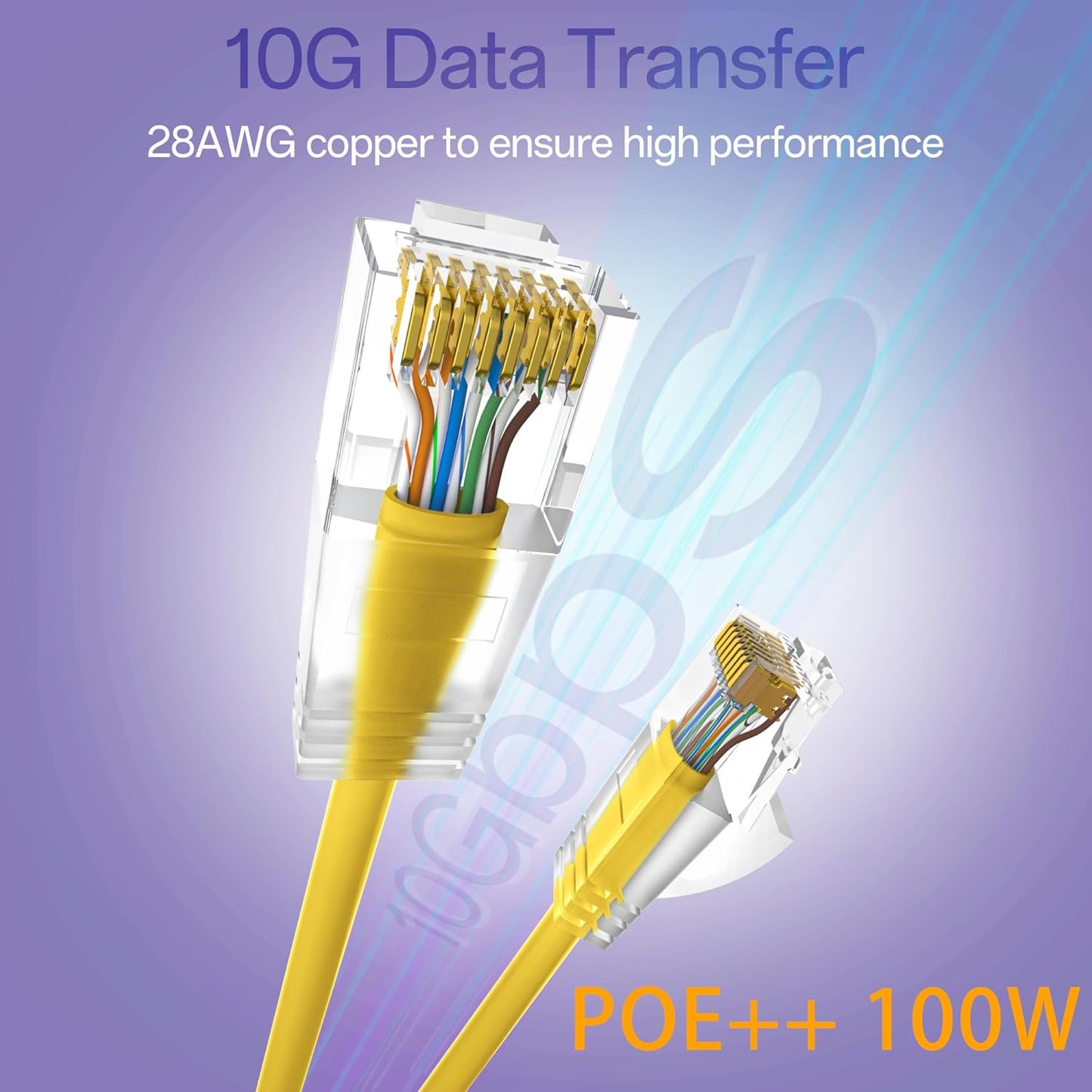 Cat6a Patch Cables 1ft (24 Pack) Slim, Cat6 Ethernet Patch Cable Pure Copper, Flexible Cat 6 Patch Cable 550MHZ 10G, Space-Saving Cat 6A Network Cables for Patch Panel, Yellow