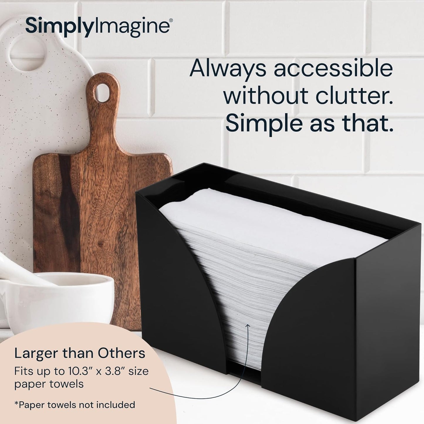 Acrylic Countertop Paper Towel Holder Dispenser - 1-Pack, Black, Rectangular - Napkin Holder & Rectangle Tissue Box Cover - Bathroom Accessories, Organizers & Storage