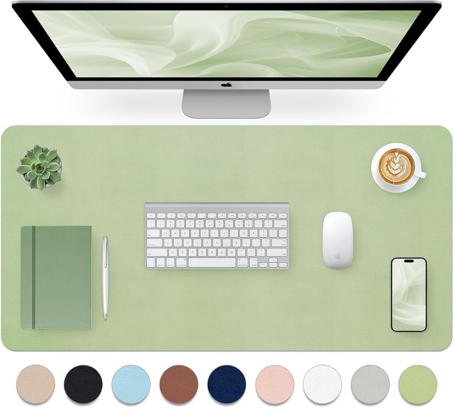 Bloss Green Desk Mat, Mouse Pad, Waterproof Leather Desk Pad, Desk Matt for Desktop, Non-Slip Desk Pad Mat for Office Work/Home (27.6 x 13.8 Inches)