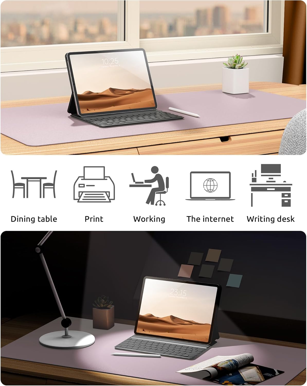YSAGi Leather Desk Protector, Office Mat, Large Mouse Mat, Non-Slip PU Leather Blotter, Laptop Desk Mat, Waterproof Writing Pad for Office and Home (Grayish Lavender, 31.5" x 15.8")