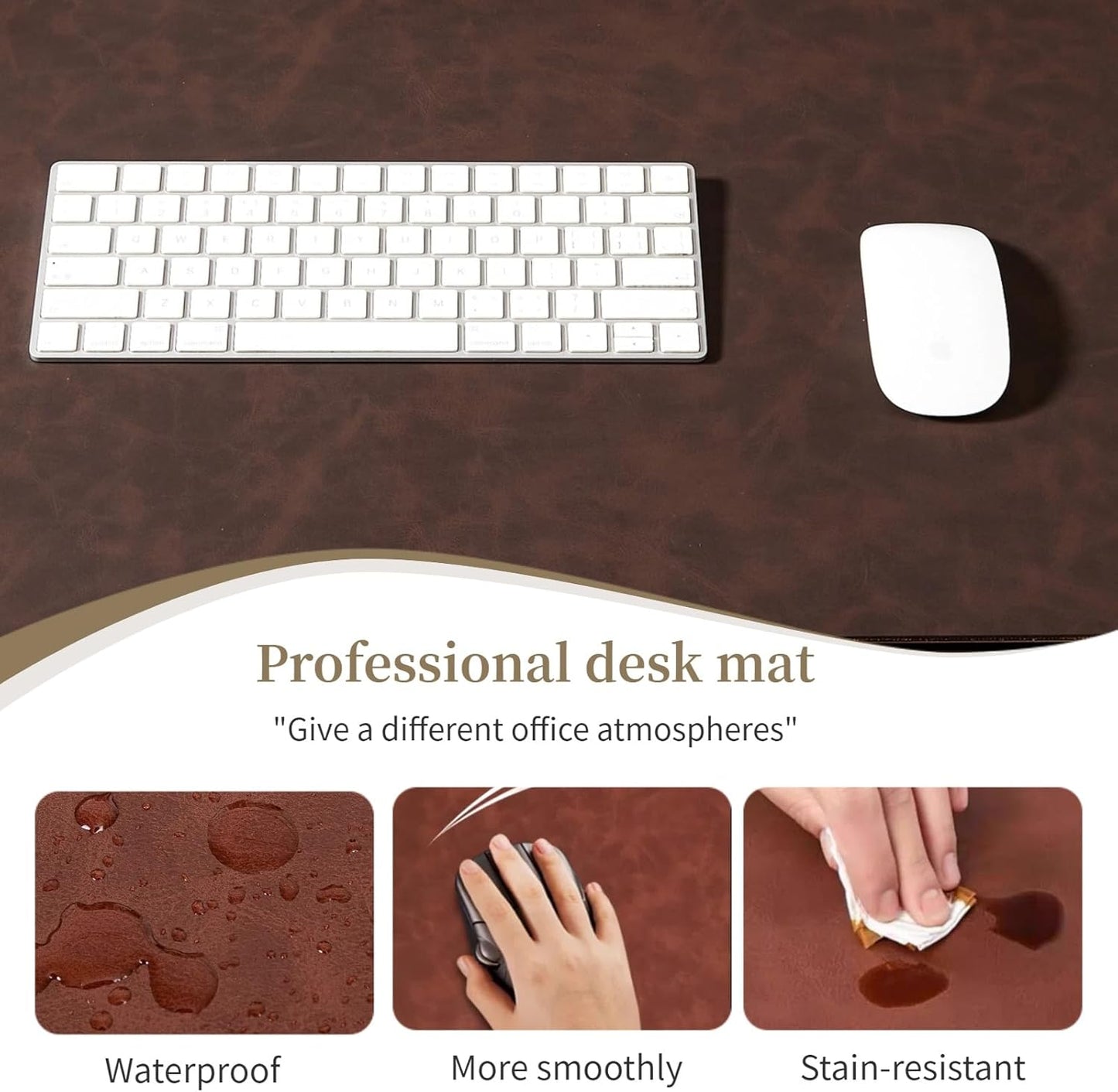 Leather Desk pad for Computer and laptops, Ideal for Gaming and Office use, Large Mouse pad and Keyboard mat,Desk mat Special for Man. A complimentary Wrist pad and Phone Stand.(Brown, 17.7" x 39.37)