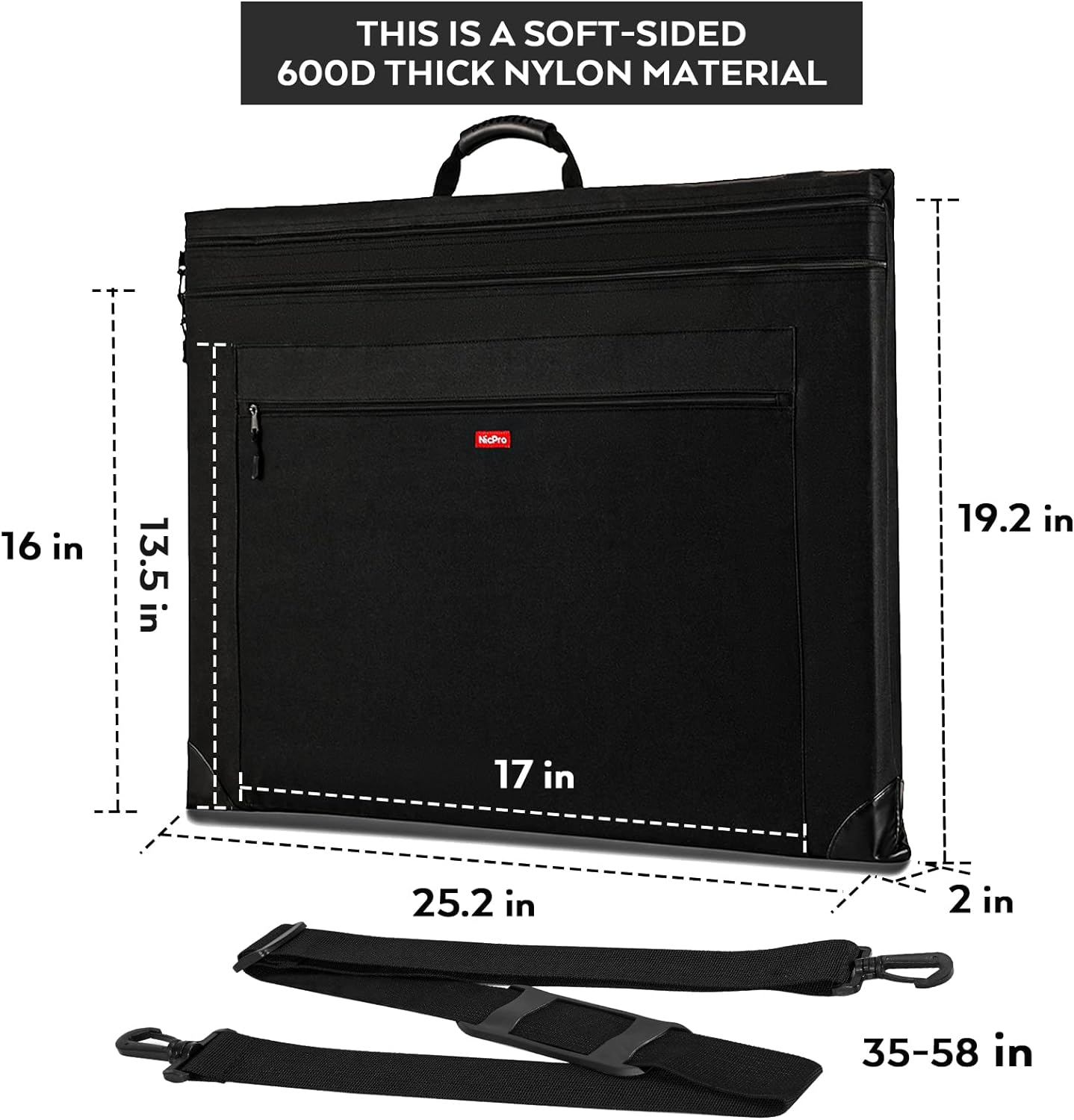 Nicpro Light Weight Art Portfolio Bag, 18x24 Black Art Canvas Portfolio Case with Detachable Shoulder Strap, Leather Corners, Carrying Storage Case for Artwork, Poster, Sketching, and Drawing