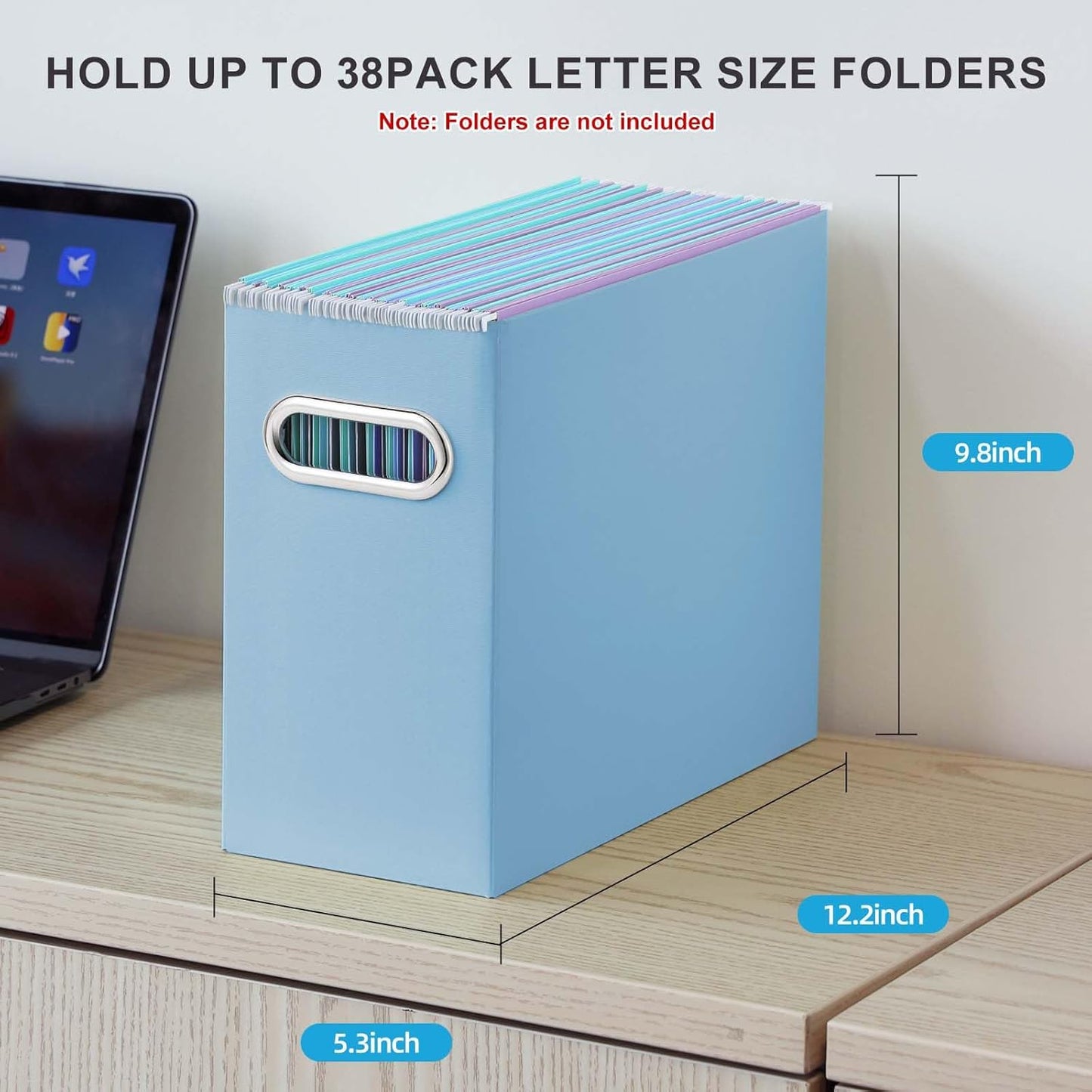 Oterri File Organizer, 8 Packs Small Storage Box, Cardboard File Folder Organizer, Collapsible File Box for Hanging File Folders Letter Size, Portable Filing Organizer with Handle (Blue)
