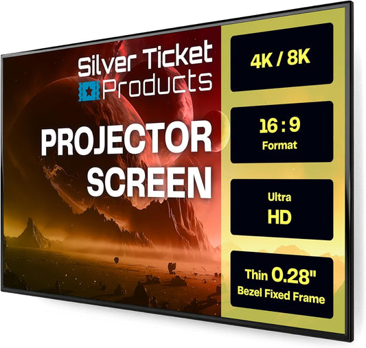 Silver Ticket Products S7 Series 6 Piece Thin Bezel Home Theater Fixed Frame 4K/8K Ultra HD, HDTV, HDR & Active 3D Projection Screen, 16:9 Format, 120" Diagonal, Woven Acoustic Material S7-169120-WAB