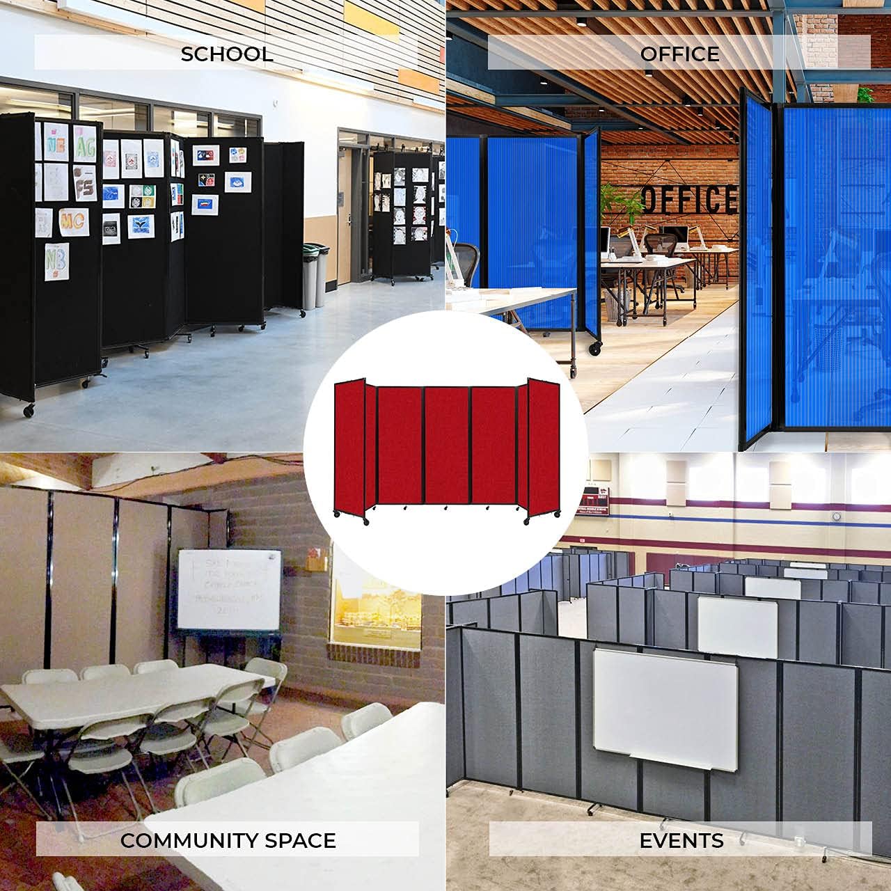 Versare Room Divider 360 Portable Wall Partition | Folding Panels | Large Freestanding Divider | Locking Wheels | Temporary Room Separator | 25' x 7'6'', Ocean