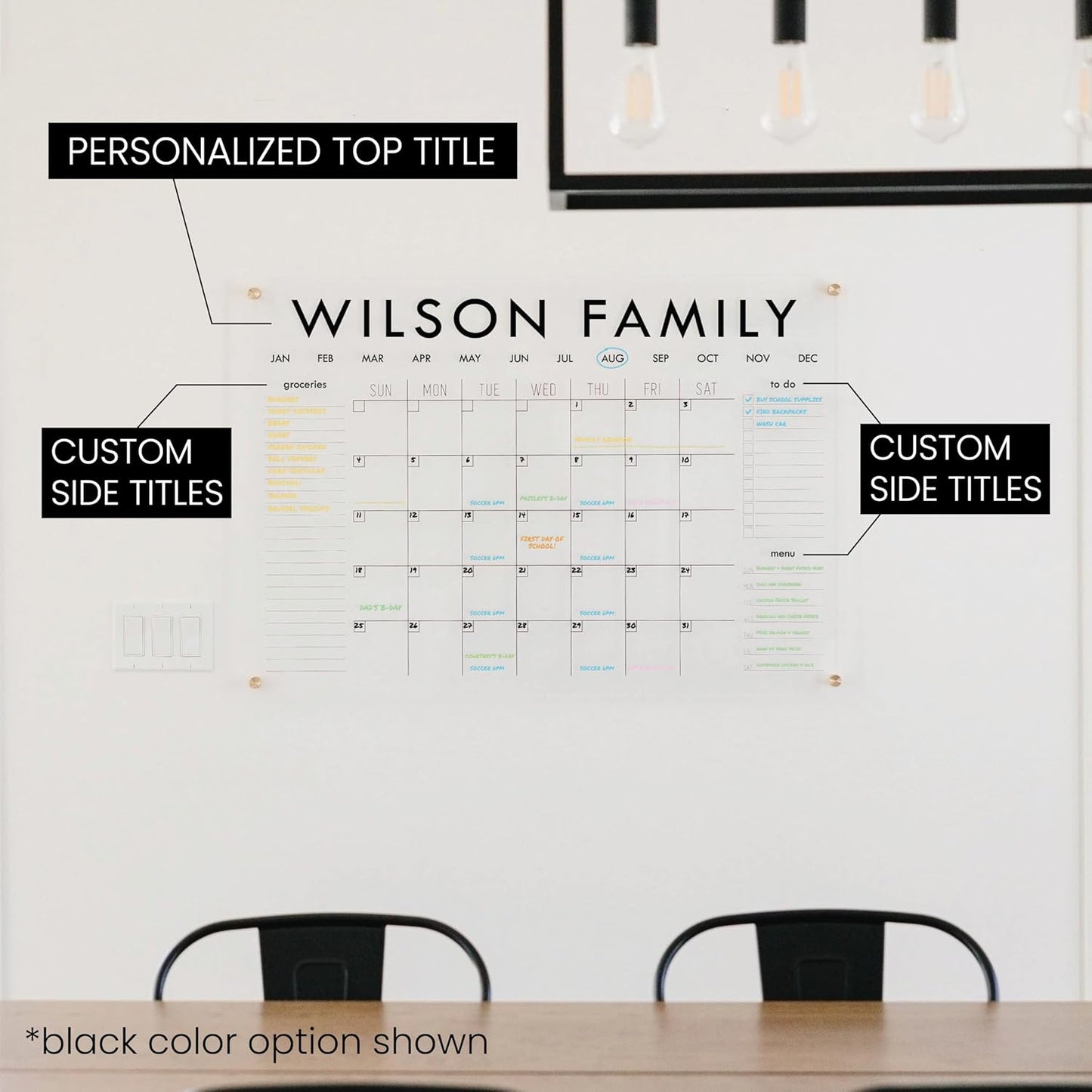 Personalized Clear Acrylic Calendar for Wall, Calendar Whiteboard for Wall, Dry Erase Wall Calendar, Wall Calendar Organizer System for Home (Block, Blush, 14"W x 11"H)