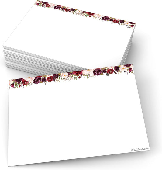 321Done Index Cards with Red Roses Floral Design - (50) 4x6 White Cards - Blank, No Lines - For Studying, Learning, Notes, Messages, Notecards, Crafts & Card Making - Pretty, Cute - Made in USA