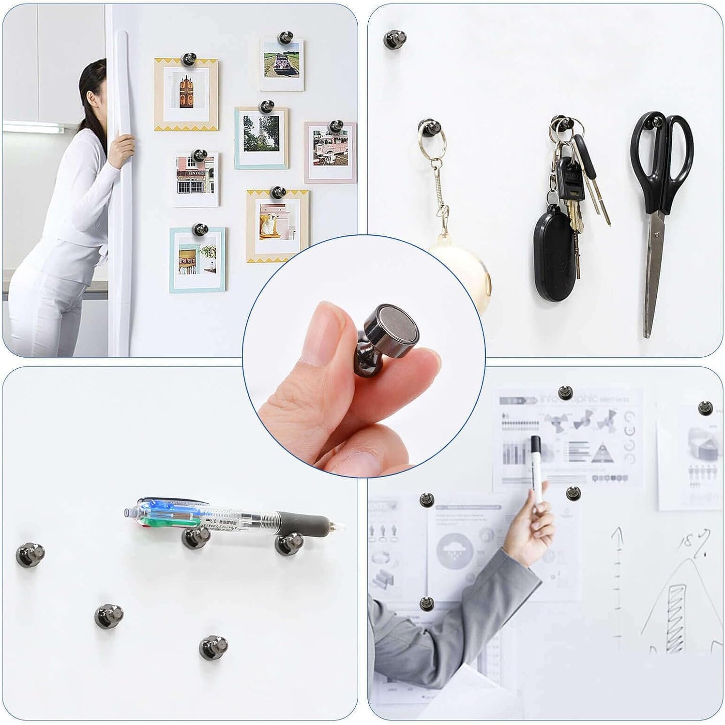 55Pcs Bright Black Fridge Magnets, Strong Refrigerator Magnets, Small Push Pin Magnets for Whiteboard, Decorative Whiteboard Magnet s for Classroom, Kitchen Accessories, Office and Map Magnet