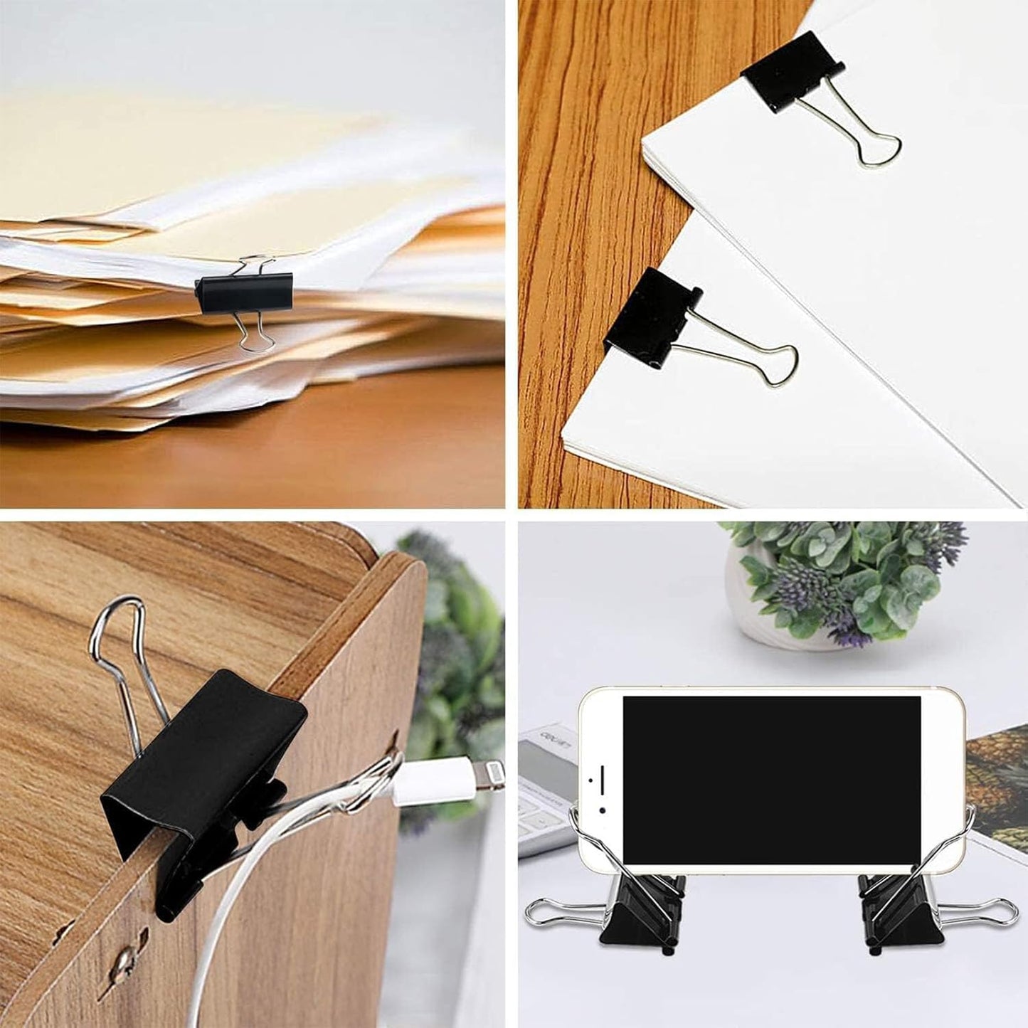 SANNIX 42 PCS Binder Clips, 1 inch 25mm Binder Clips Black Paper Clamps Medium Size for Office Home School