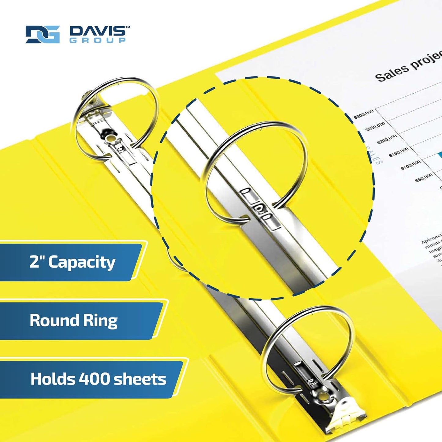 Easyview Premium 3-Ring Binders with Clear-View Covers and Round Rings, Binders for School or Office, 2 Inch, Pack of 6, Yellow