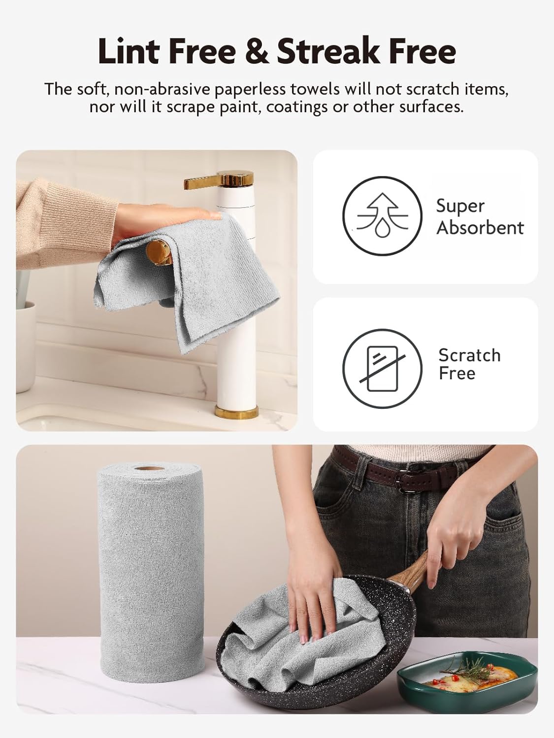 Fantasticlean Microfiber Cleaning Cloth Roll -40 Pack, Tear Away Microfiber Towels, 12" x 12", Reusable, Washable, Scratch Free, Ultra Absorbent Dish Rags for Car, Home, Garage or Shop (Grey)