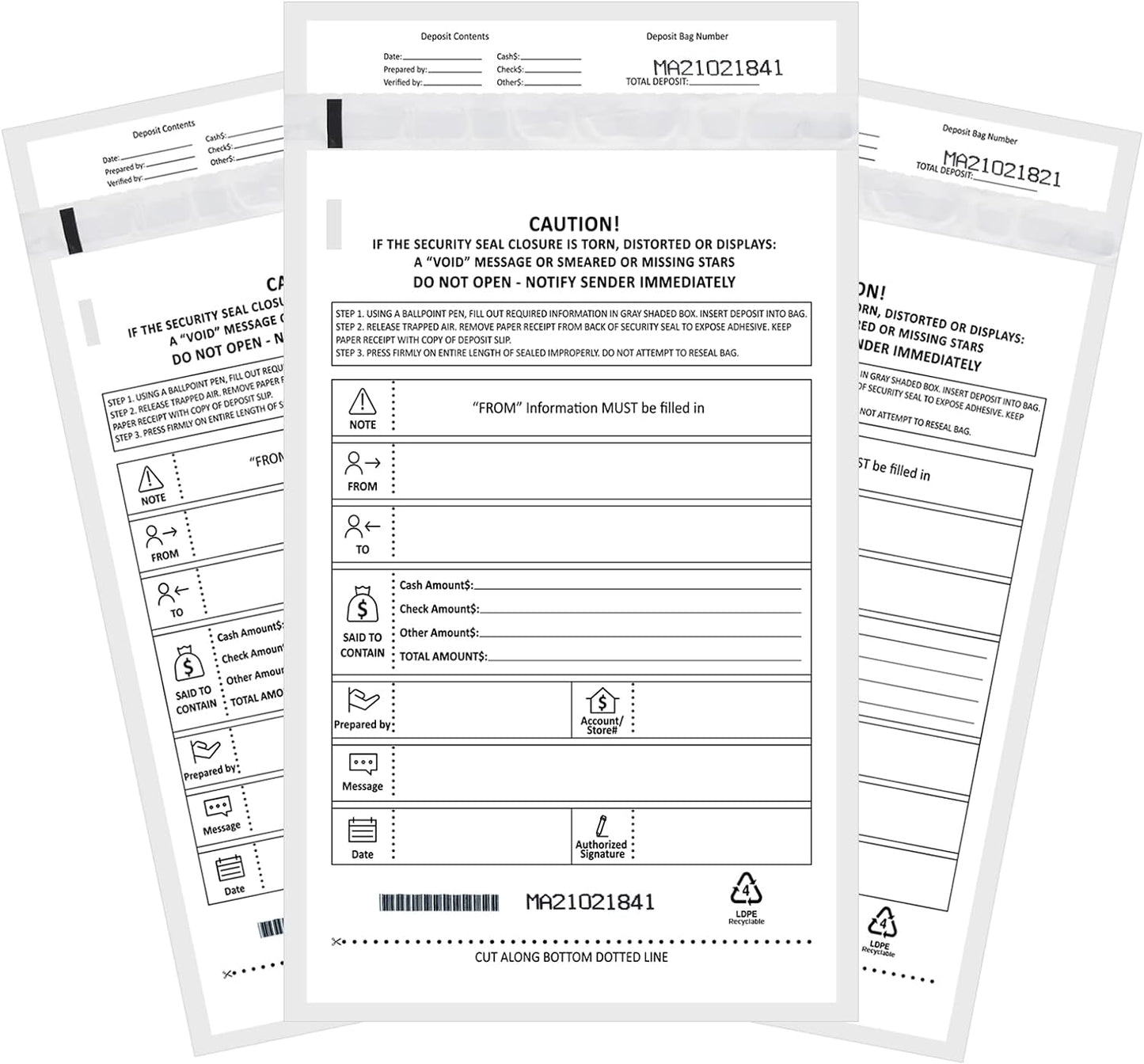 Deposit Bags Security Pocket Bank 6 Inch x 9 Inch (White, 500 Pack)