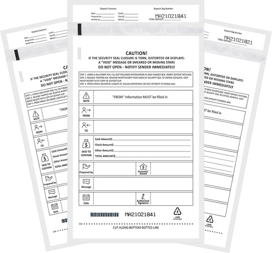 Deposit Bags Security Pocket Bank 6 Inch x 9 Inch (White, 500 Pack)