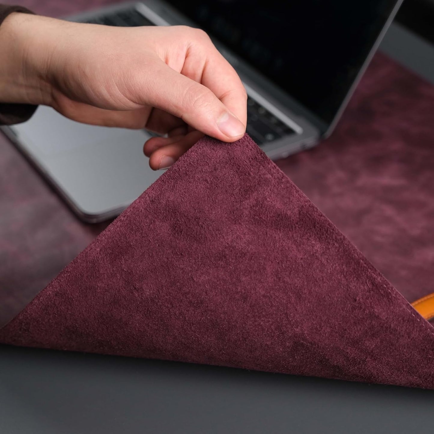 Jersey Genuine Calfskin Leather Desk Pad, Office Desk Mat with Non-Slip Bottom, Smooth Surface for Mouse & Keyboard, Desk Protector (14.6x31.5 inches) (Purple)