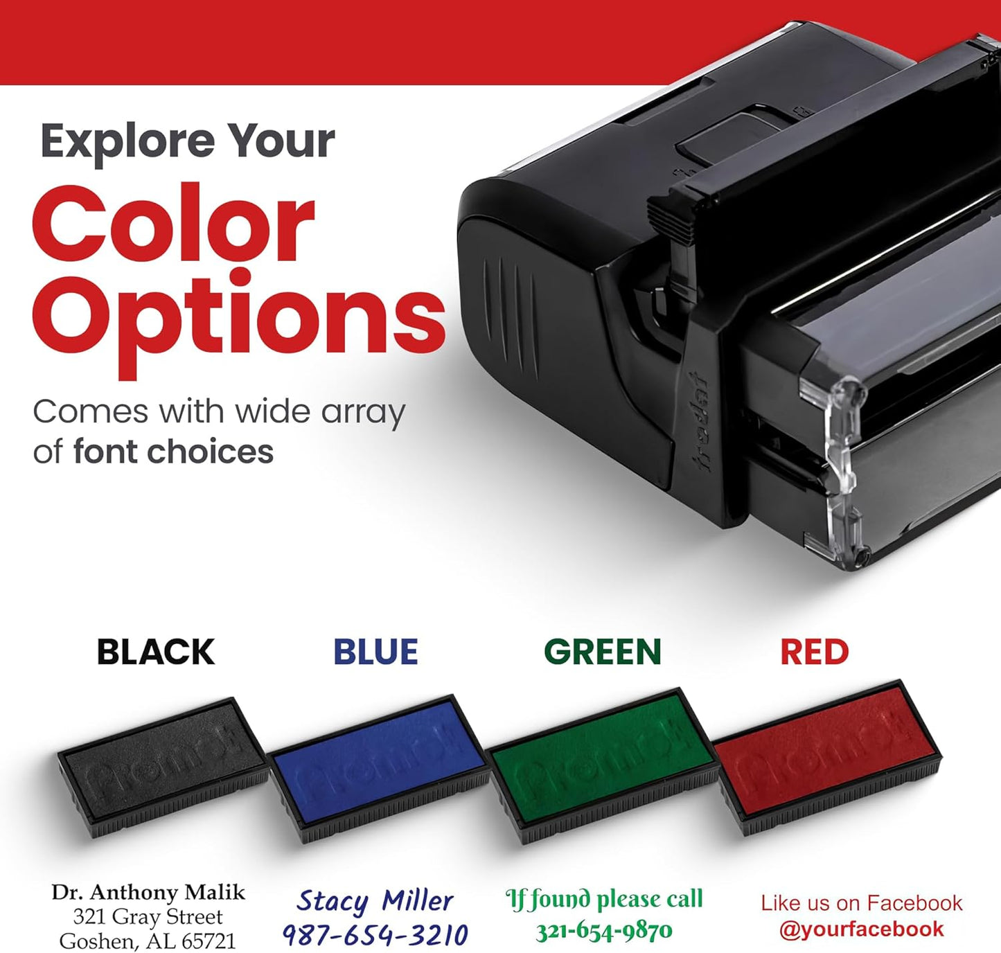 Promot Self Inking Stamp - Extra Large Custom Stamp for Name, Address, Office, or Business Use - Up to 6-Line Personalized Rubber Stamp - Customizable Font & Ink Color - Personalized Name Stamp