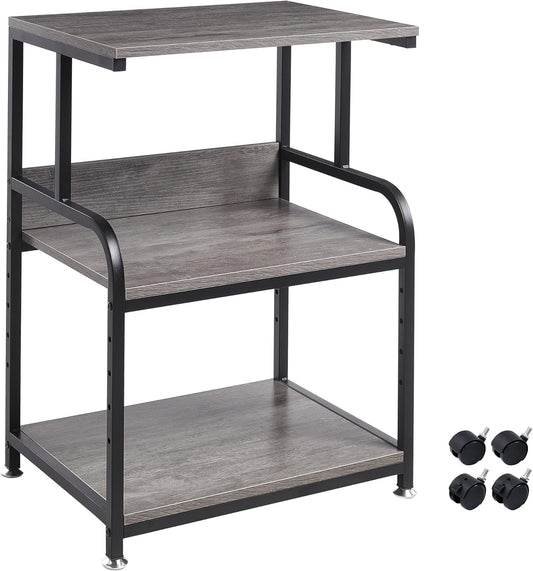 Printer Stand with Height Adjustable Storage Shelf, 3 Tier Mobile Printer Table with Wheels, Rolling Printer Cart for Home Office Organization, Gray