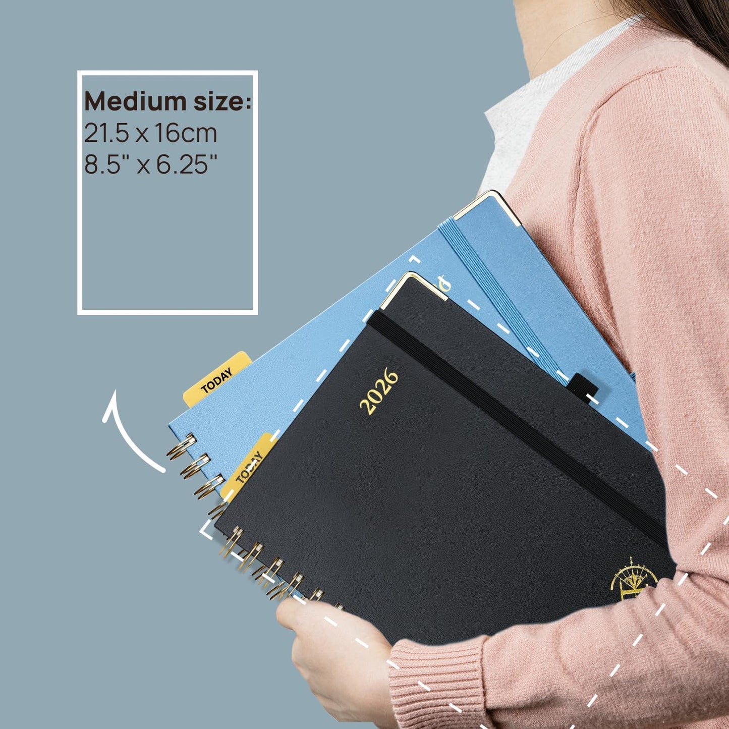 POPRUN 2026 Planner (Medium Size 8.5'' x 6.25'' Wire-Bound Hard Cover) Daily Weekly and Monthly Calendar - Agenda 2026 (Jan.2026-Dec.2026) with Hourly Schedule, Monthly Tabs - Burgundy