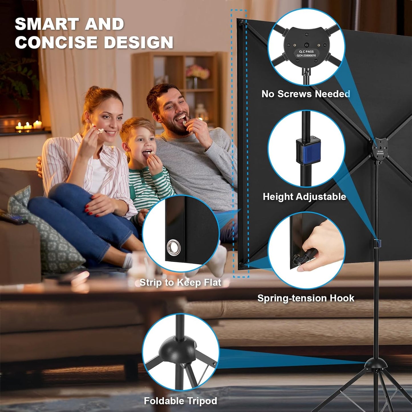 Projector Screen and Stand, Portable Projector Screen, 120 Inch 16:9, Outdoor Projection Screen, 1.2 Gain, 160 Degree View Angle, 2 Mounting Modes, Fast Setup, Idea for Home Cinema, Backyard Party.