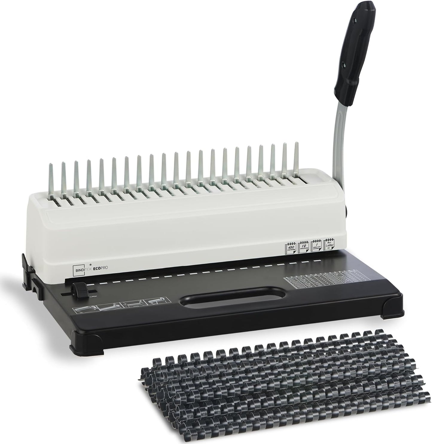 Binditek Binding Machine, 19-Hole, 450 Sheets, Comb Binder Machines with 100 PCS 1/2" Comb Spines, for Letter Size, A5 or Smaller Sizes