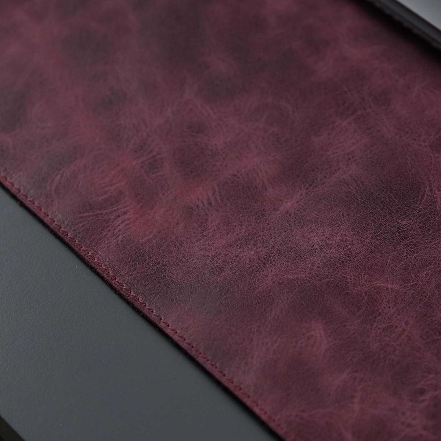 Jersey Genuine Calfskin Leather Desk Pad, Office Desk Mat with Non-Slip Bottom, Smooth Surface for Mouse & Keyboard, Desk Protector (36x19 inches) (Dark Purple)