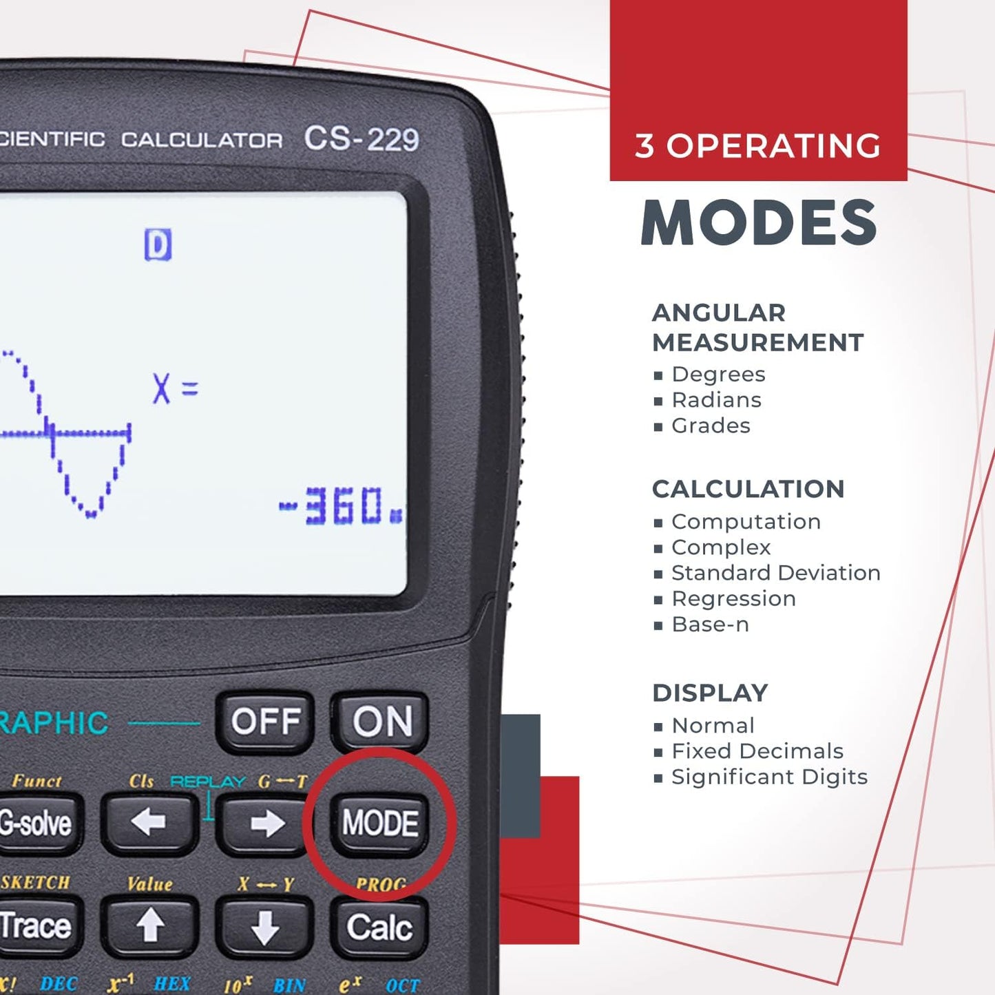 CATIGA CS229 Scientific Calculator with Graphics Functions, Multiple Modes with Intuitive User Interface for Beginners and Advanced Courses, 5 Pack