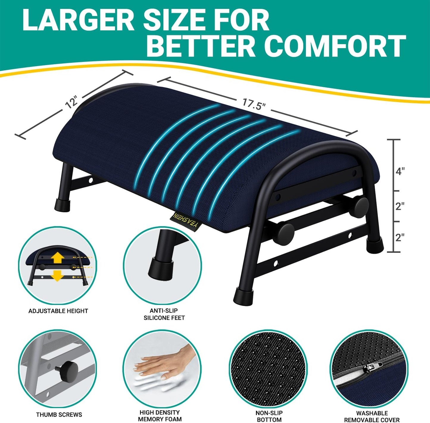 Foot Stool Underdesk Footrest with 3 Adjustable Heights, Under Desk Foot Rest for Car, Home and Office, Office Desk Accessories