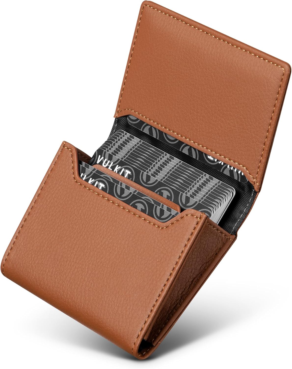 VULKIT Business Card Holder Premium Leather RFID Blocking Card Case With ID Window Magnetic Closure Holds Up to 40 Business Cards