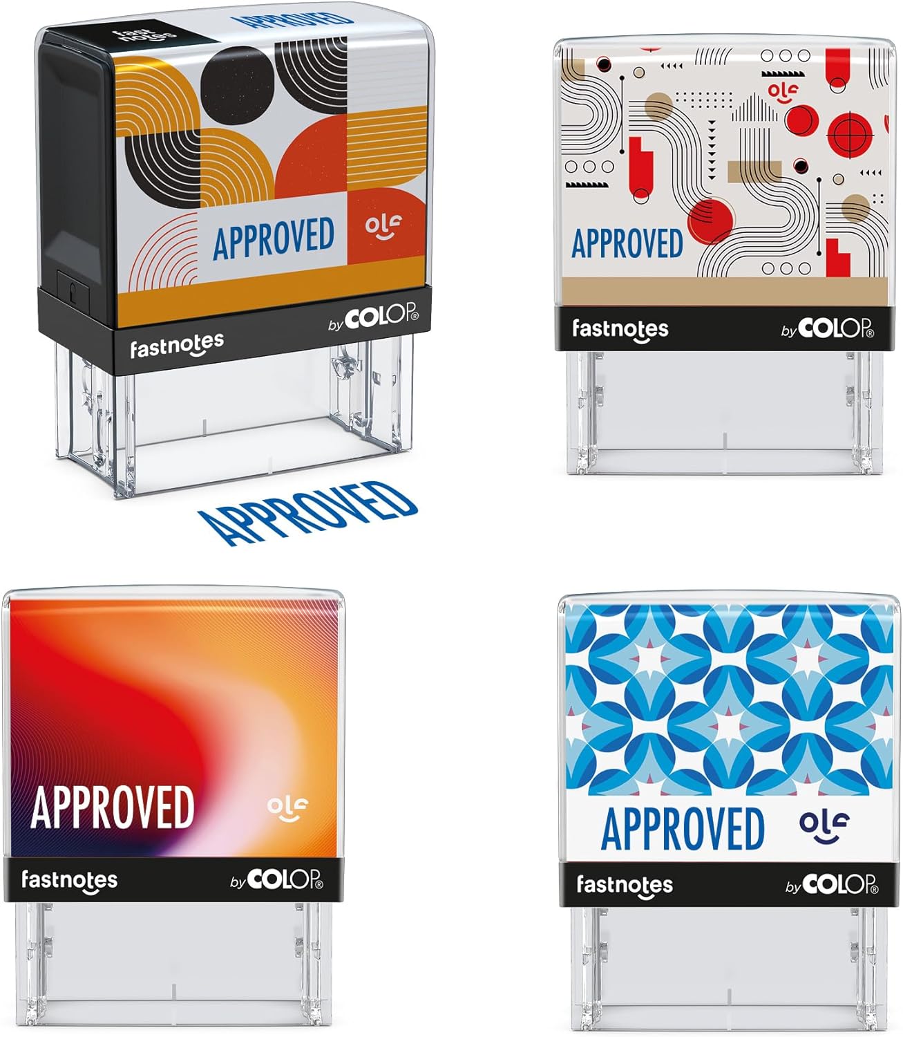 Fastnotes Approved Self-Inking Rubber Stamp by COLOP - Great for Office Documents, Notary, Warehouse, Accounting Paperwork, Business, and Legal Documentation - Blue Ink (Approved- Blue)