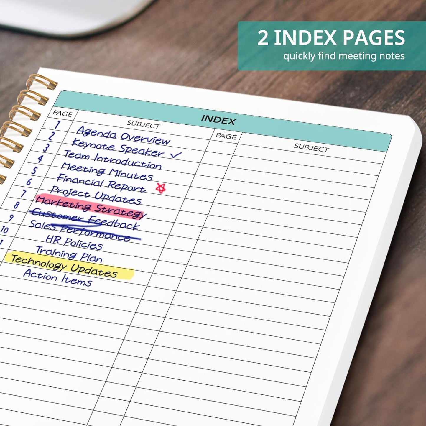 Taja Meeting Notebook for Work Organization - Work notebook with action items, Meeting Minutes Planner Notebook, Perfect Office Supplies for Men & Women - Coral